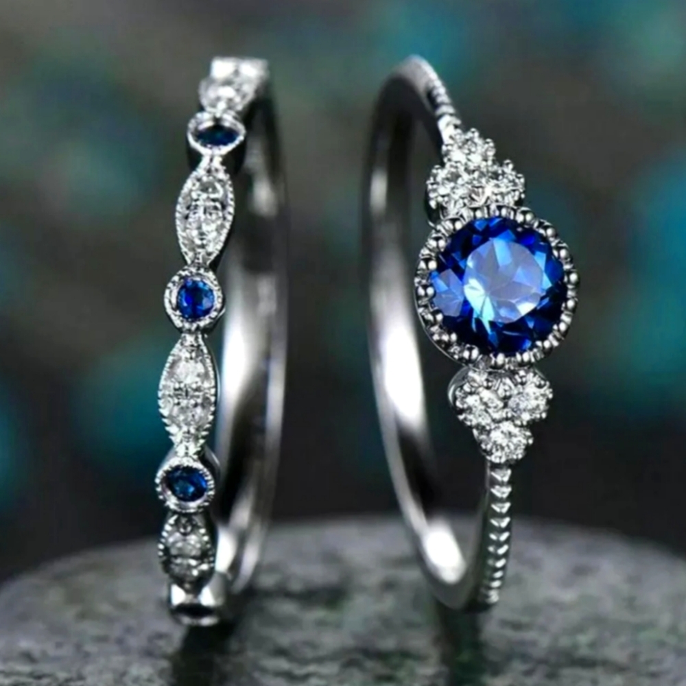 Sterling Silver Glitzy Blue Stone Sapphire Stackable Ring Brand New Size 8